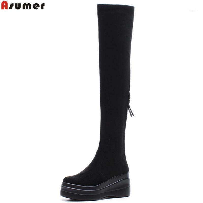 ASUMER black gray fashion autumn winter new shoes round toe zipper platform wedges boots flock women over theknee boots1
ASUMER black gray fashion autumn winter new shoes round toe zipper platform wedges boots flock women over theknee boots1