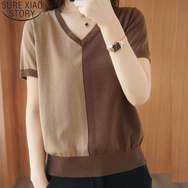 Women's Blouses & Shirts Panelled Knitted Short Sleeve Women Blouse 2022 Summer Korean Casual Loose V-neck For Cotton Thin Ladies Tops 9437, White
Women's Blouses & Shirts Panelled Knitted Short Sleeve Women Blouse 2022 Summer Korean Casual Loose V-neck For Cotton Thin Ladies Tops 9437, White