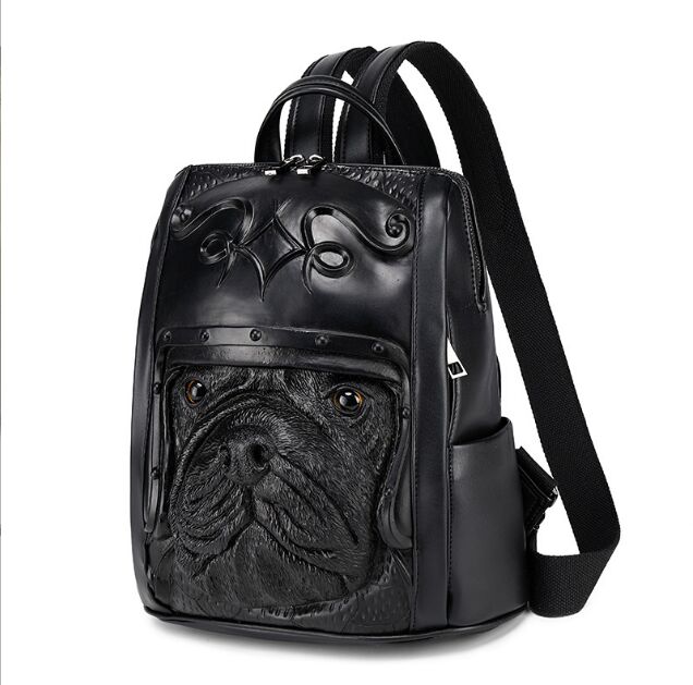women men Backpack bags 3D Embossed Pug Dog mochila Originality Girls Cool Schoolbag rivet personality Laptop computer bag