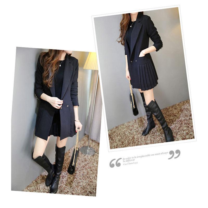 Women's Suits & Blazers Business Dress For Women Office Long Blazer Jacket Black Double Breasted Pleated Robe Suit Plus Size F345