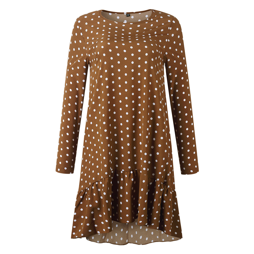 Autumn Winter Chiffon Dress Long Sleeve Casual Loose Dot Hem Ruffle Dresses For Women Fashion Fall Clothes For Women 201126