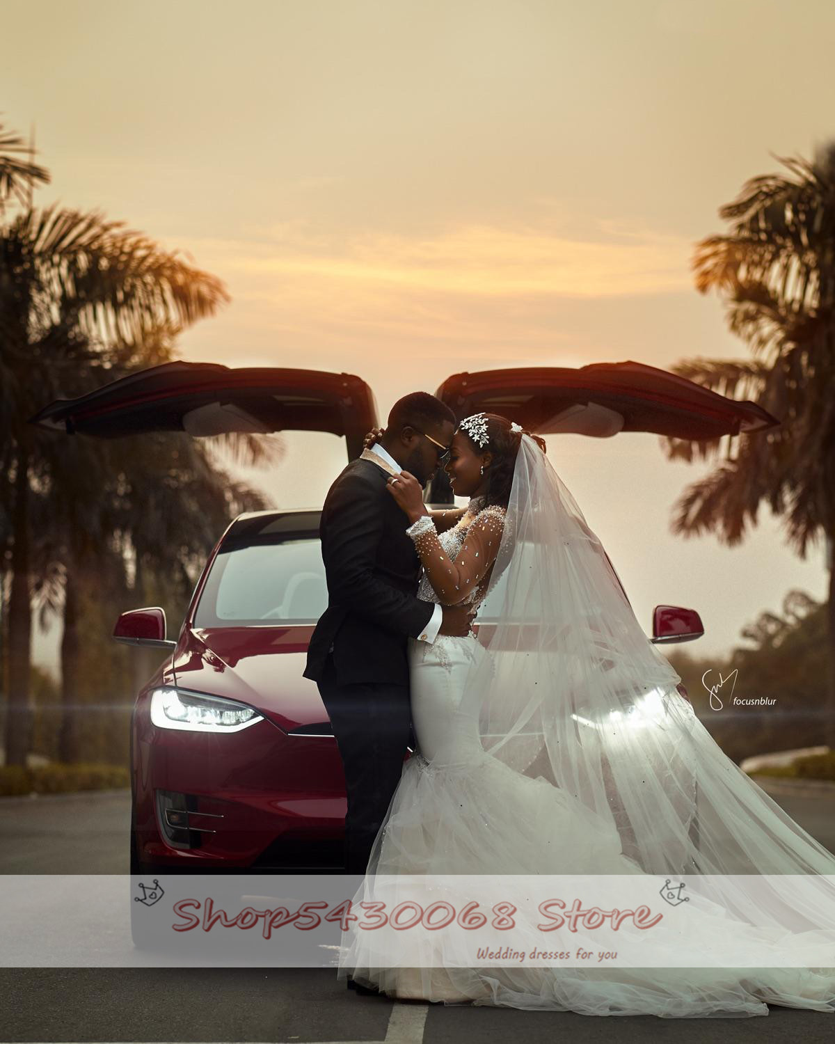 2021 New Fashion Mermaid Wedding Dresses High Neck Long Sleeve Sweep Train Beads Women Bridal Gowns vestidos de novia