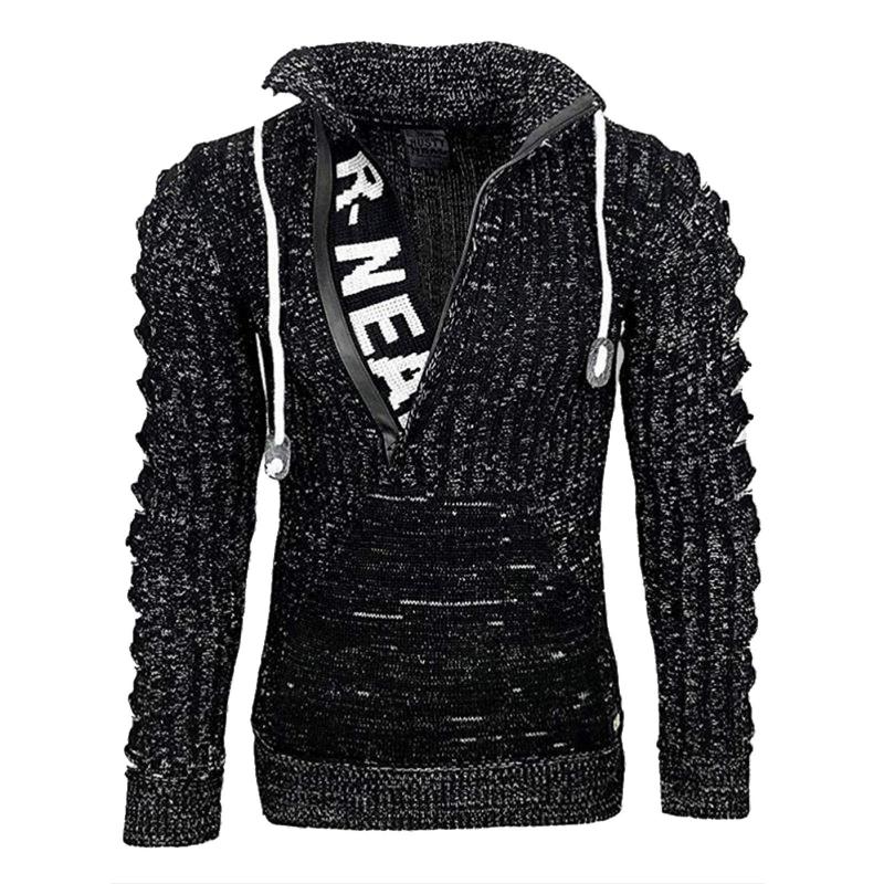 Men Knitted Sweaters Autumn Winter Letters Sweater Long Sleeve Turn Down Collar Ripped Hooded Thick Pullovers Warm With Pocket, Black
Men Knitted Sweaters Autumn Winter Letters Sweater Long Sleeve Turn Down Collar Ripped Hooded Thick Pullovers Warm With Pocket, Black