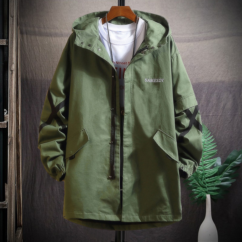 Denim Trench Coat Long Plus Size Hooded Windbreaker Mens Autumn Winter Loose Casual Jacket Fashion Manteaux Men Coats KK60FY 201128