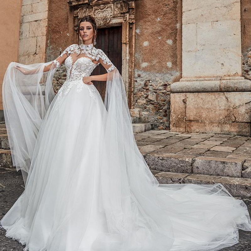 Newest High Neck A Line Wedding Dress Lace Applique Long Sleeves Bridal Gowns Beach vestidos de novia, White
Newest High Neck A Line Wedding Dress Lace Applique Long Sleeves Bridal Gowns Beach vestidos de novia, White