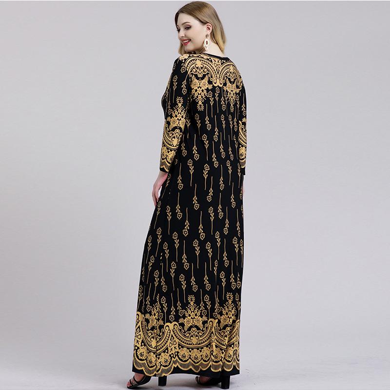 Plus Size Maxi Dress Women Muslim Long Sleeves Dress O Neck Islamic Clothes Turkey Arab Modest Wear Loose Causal Abaya 5XL 6XL