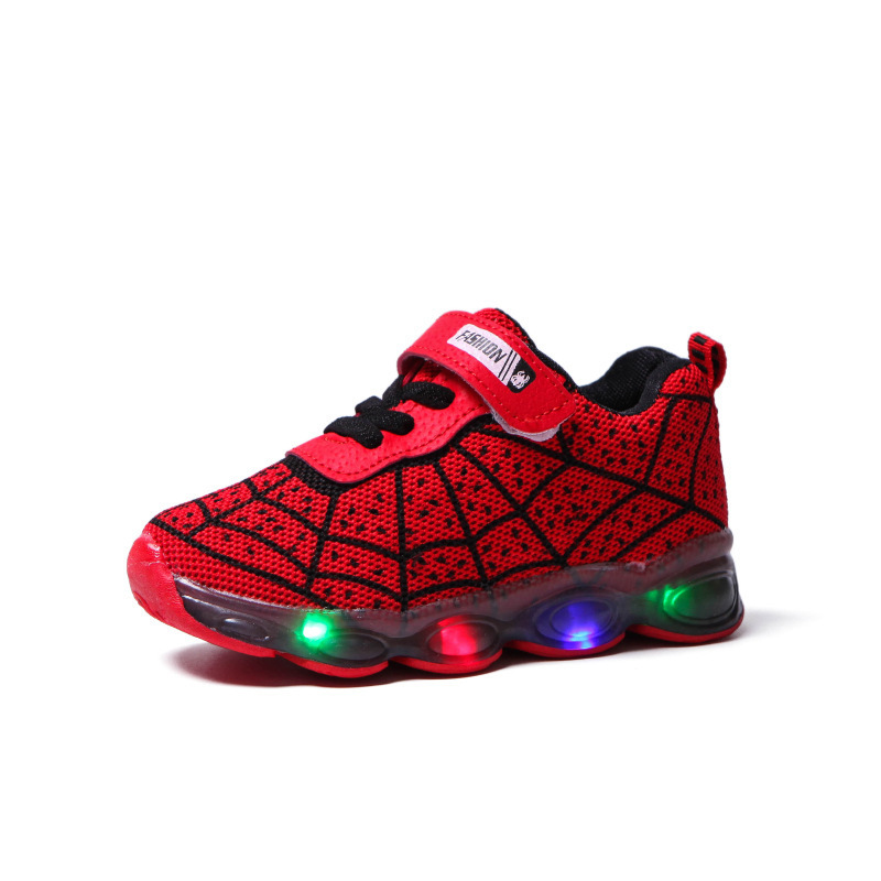 Kids Casual Shoes Luminous Sneakers Mesh Spider-Boy Girl Led Light Up Shoes Glowing With Light Kids Shoe Children Led Sneakers 201201