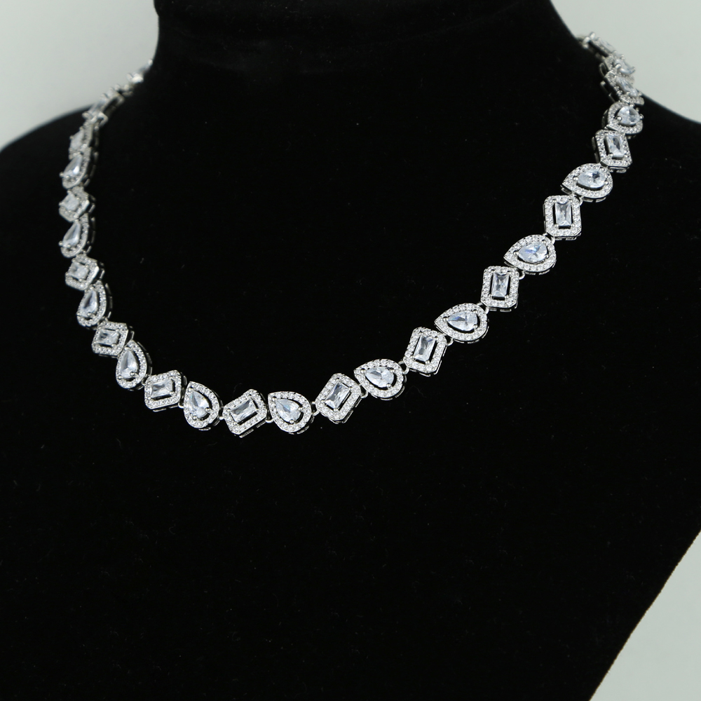 Iced out Cz Chocker Hip Hop Necklace With Tear Drop Square Baguette Cubic Zircon Charm Necklace For Women Wedding Jewelry