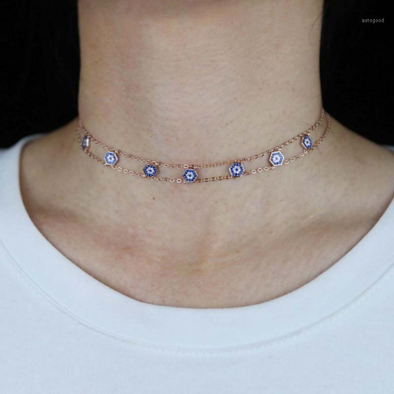 Chokers Rose Gold Turkish Evil Eye Women Jewelry Micro Pave CZ Charm Double Chain Choker Necklace Fashion1
Chokers Rose Gold Turkish Evil Eye Women Jewelry Micro Pave CZ Charm Double Chain Choker Necklace Fashion1