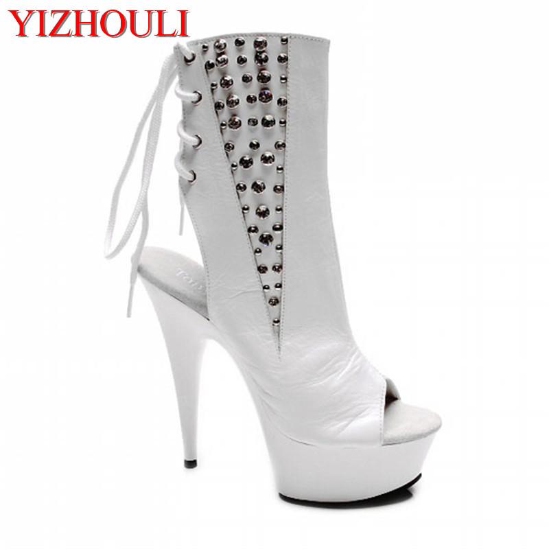 15cm Women's knee boots, open-toe and women's motorcycle banquet dance shoes, rivet decoration, Black
15cm Women's knee boots, open-toe and women's motorcycle banquet dance shoes, rivet decoration, Black