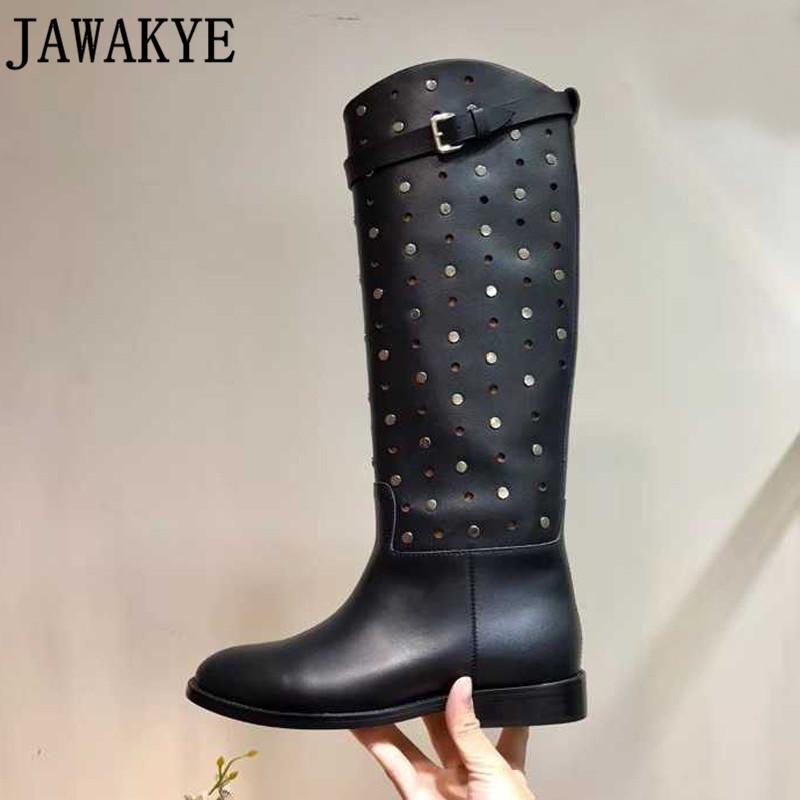 Genuine leather knight long boots Woman hollow out rivets studded Motorcycle Booties Belt Strap flat heel Knee High Boots, Black
Genuine leather knight long boots Woman hollow out rivets studded Motorcycle Booties Belt Strap flat heel Knee High Boots, Black