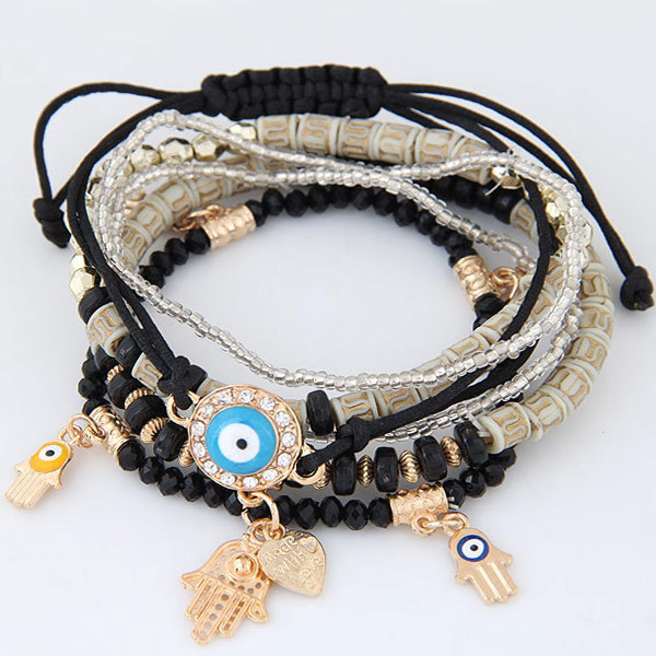 Kabbalah Fatima Hamsa Hand Evil Eye Charms Bracelets & Bangles Multilayer Braided Handmade Beads Pulseras For Women Men GD1223