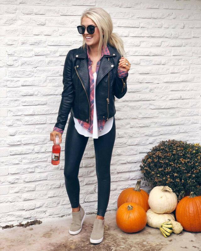Womens Leather Jacket Motorcycle Biker Zipper Coat Winter Outwear Casual Fashion Style Tops Jacket for Women