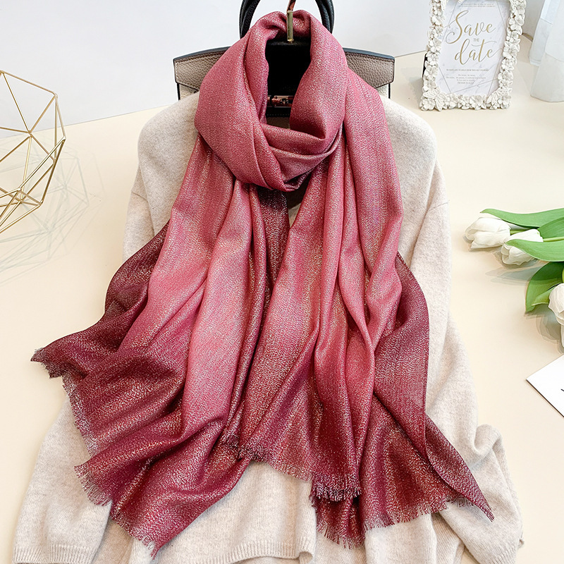 Fashion Gradient Lurex Glitter Hijab Scarf Maxi Wraps Scarves Autumn Headhand Shawls Muslim Long Islamic Shimmer Fringe Scarves T200407