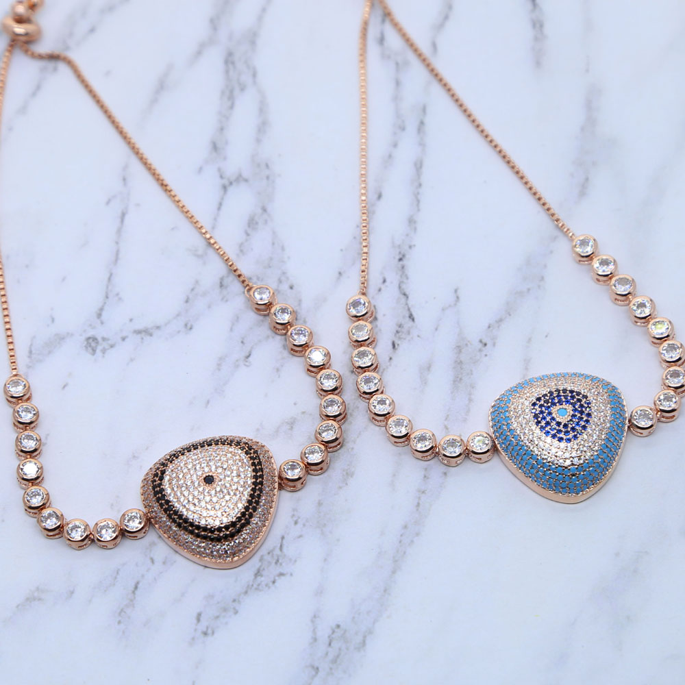 Rose Gold Color Adjustable Chain Greek Turkish Evil Eye Charm Bracelet For Women Men Party Christmas Kpop Gift Supplies Aesthetic Jewelry