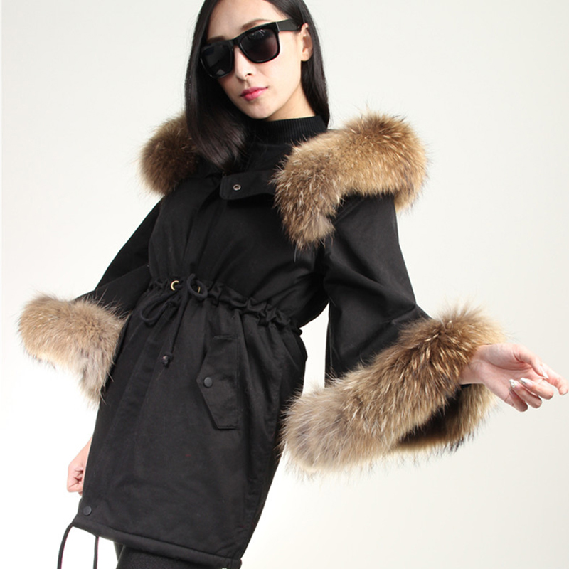 Women Winter Coat Jacket Raccoon Large Fur Collar Army Green Casual Overcoat Flare Sleeve Cloak Cottonpadded Outerwear