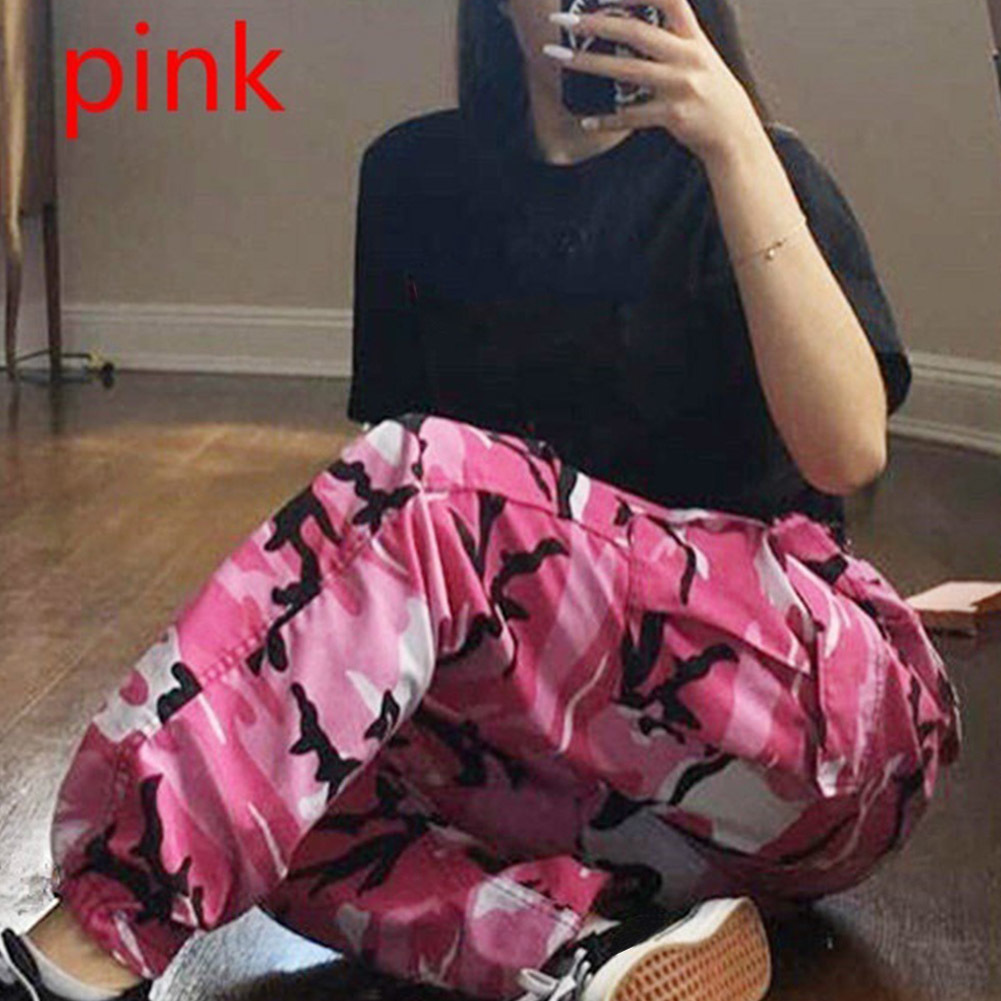 Pantalon Femme Loose Sexy Pants Women Camouflage Punk Trousers Pink Camo Orange Purple Pink Sweatpants Hiphop Dance Baggy Pants 201228