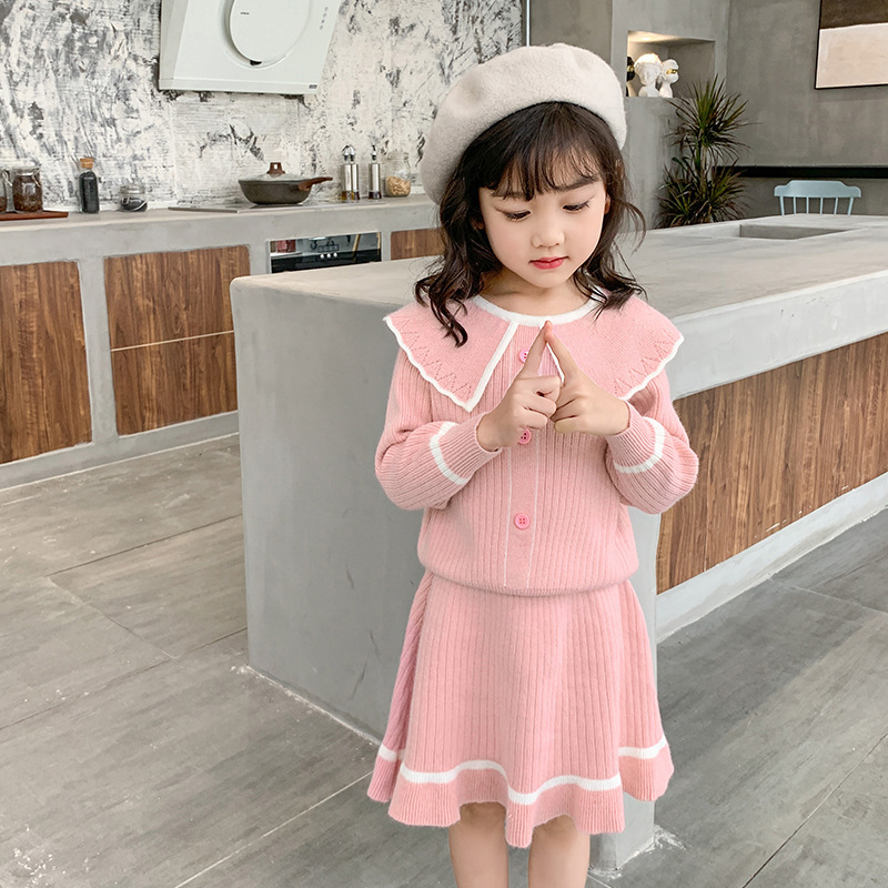 Winter girls doll collar sweater 2 pcs suit 2020 winter baby girl clothes children's sweater for girls autumn suitX1019