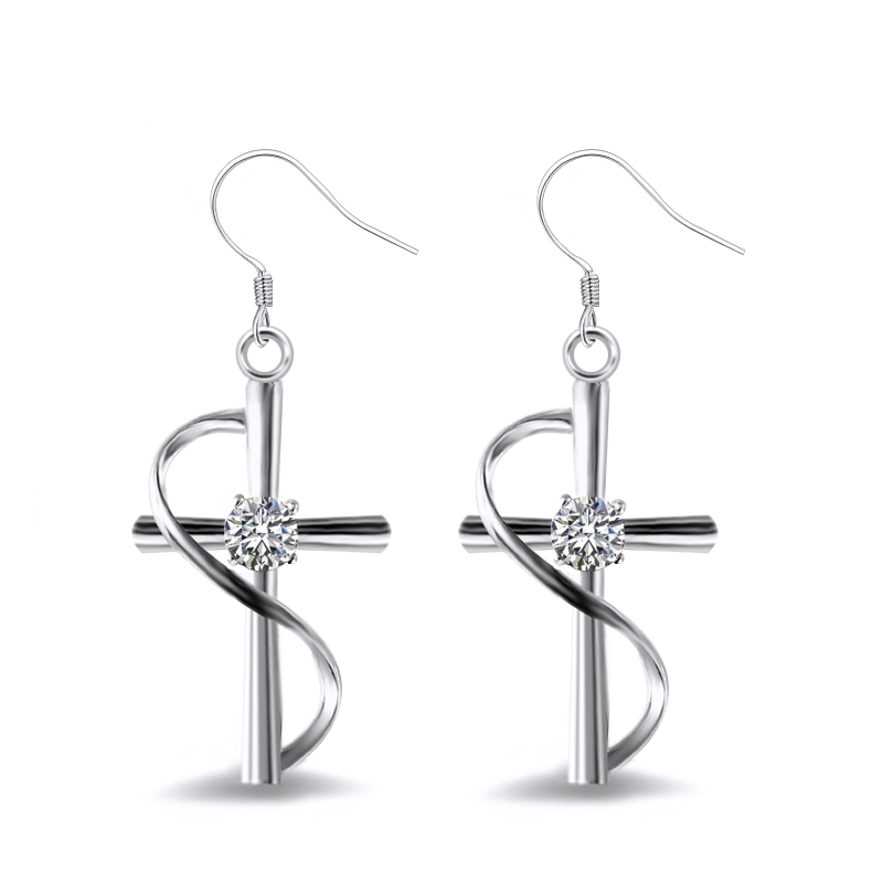Februaryfrost Brand Classic Cross Earrings For Women With Dazzling Cubic Zircon Stone Fashion Twist Design Factory Wholesale Drop Earrings, Silver
Februaryfrost Brand Classic Cross Earrings For Women With Dazzling Cubic Zircon Stone Fashion Twist Design Factory Wholesale Drop Earrings, Silver