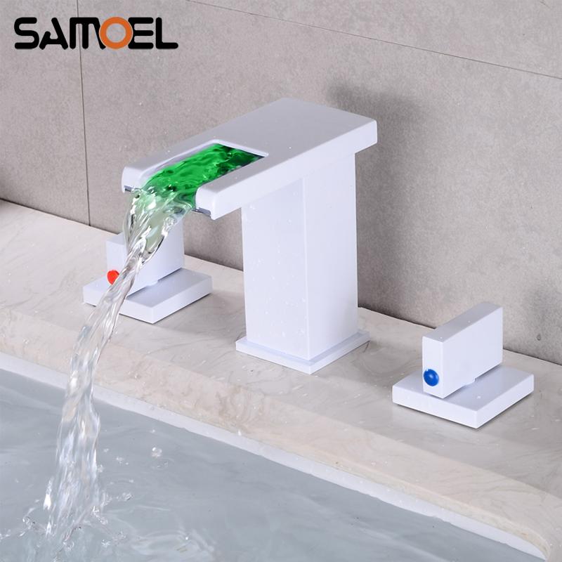 New Arrival Brass LED Light 3 Color White 3-Hole Dual Handle Waterfall Bath Tub Faucet Bathroom Basin Sink Water Mixer Tap W3063
New Arrival Brass LED Light 3 Color White 3-Hole Dual Handle Waterfall Bath Tub Faucet Bathroom Basin Sink Water Mixer Tap W3063