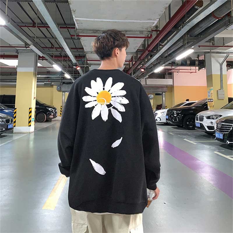 NiceMix Women Oversized Flower Fleece Hoodies Autumn Men Harajuku Streetwear Sweatshirts Hoodie Korean Drop Shoulder Hoodie 201008