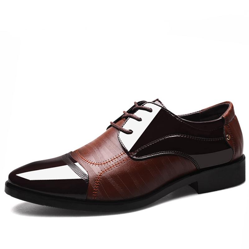 2020 NEW Mens Dress Shoes Pointed Toe Leather Formal Shoes Men Oxfords Lace Up Men's For Wedding Business Big Size 38-48