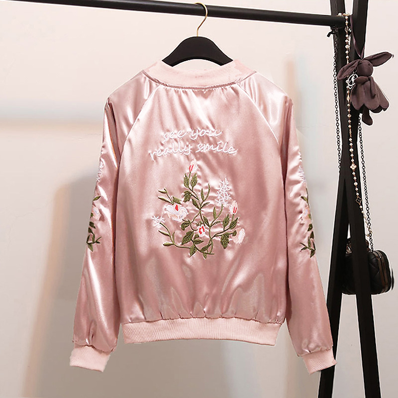 Streetwear Floral Embroidery Ladies Jacket Casual Women Bomber Jacket Ruffles Loose Zippers Female Coat 201023