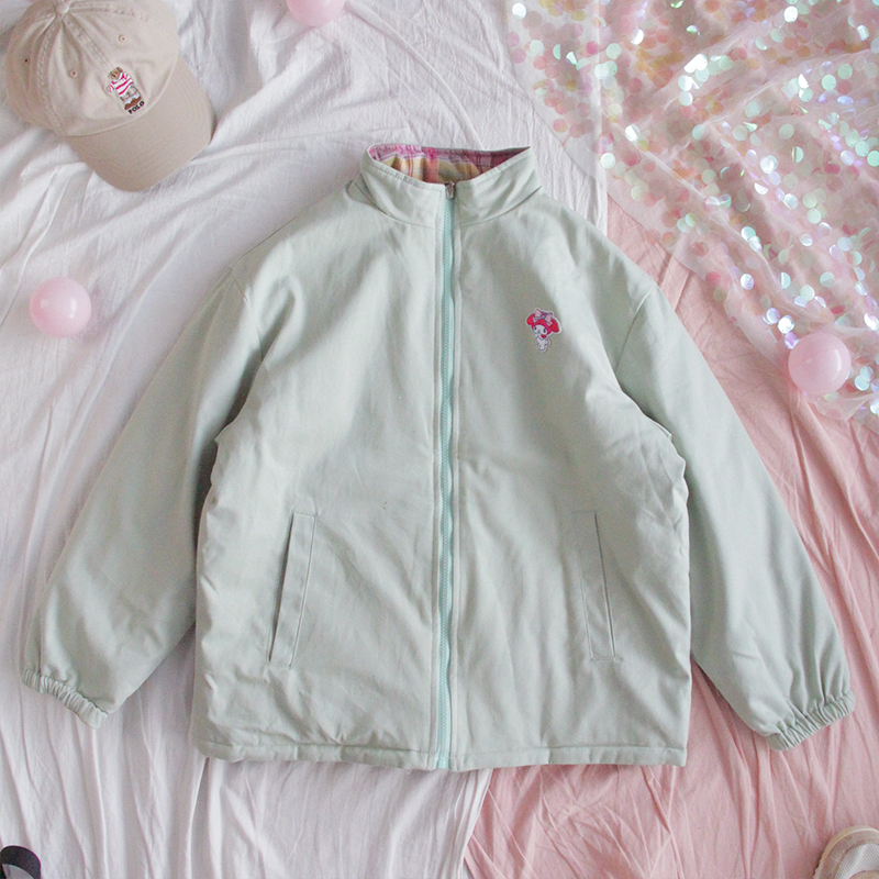 Winter Double Sided Down Jacket Women Japanese Harajuku Cotton Coat Loose Warm Women Padded Winter Outerwear Reversible Jacket 200928