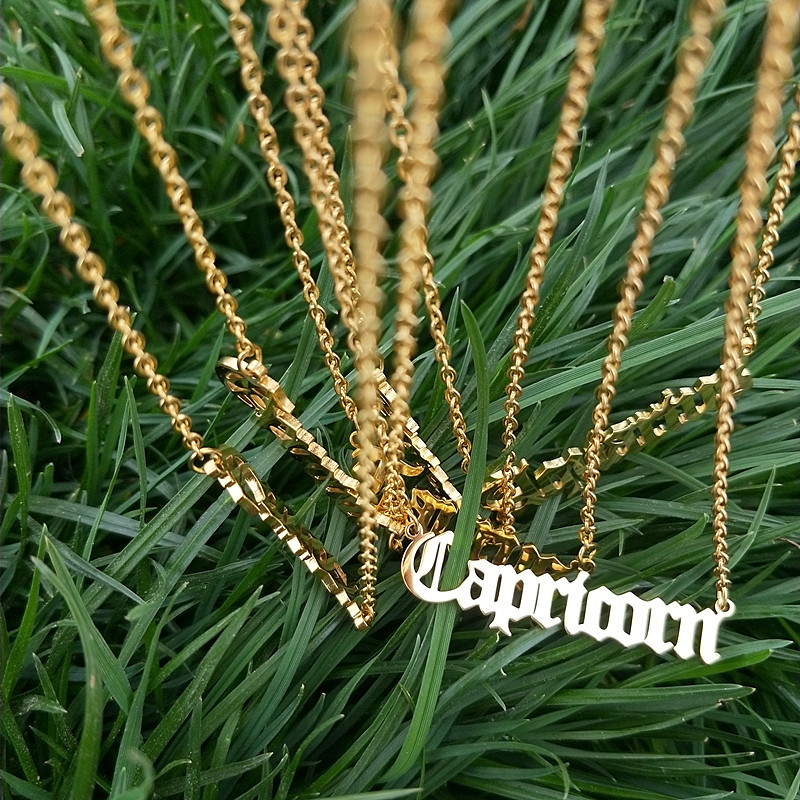 A Lot Old English 12 Zodiac Chains Necklace Capricorn Aquarius Pisces Aries Taurus Gemini Cancer Leo Virgo Libra Scorpio Choker Y1220
A Lot Old English 12 Zodiac Chains Necklace Capricorn Aquarius Pisces Aries Taurus Gemini Cancer Leo Virgo Libra Scorpio Choker Y1220