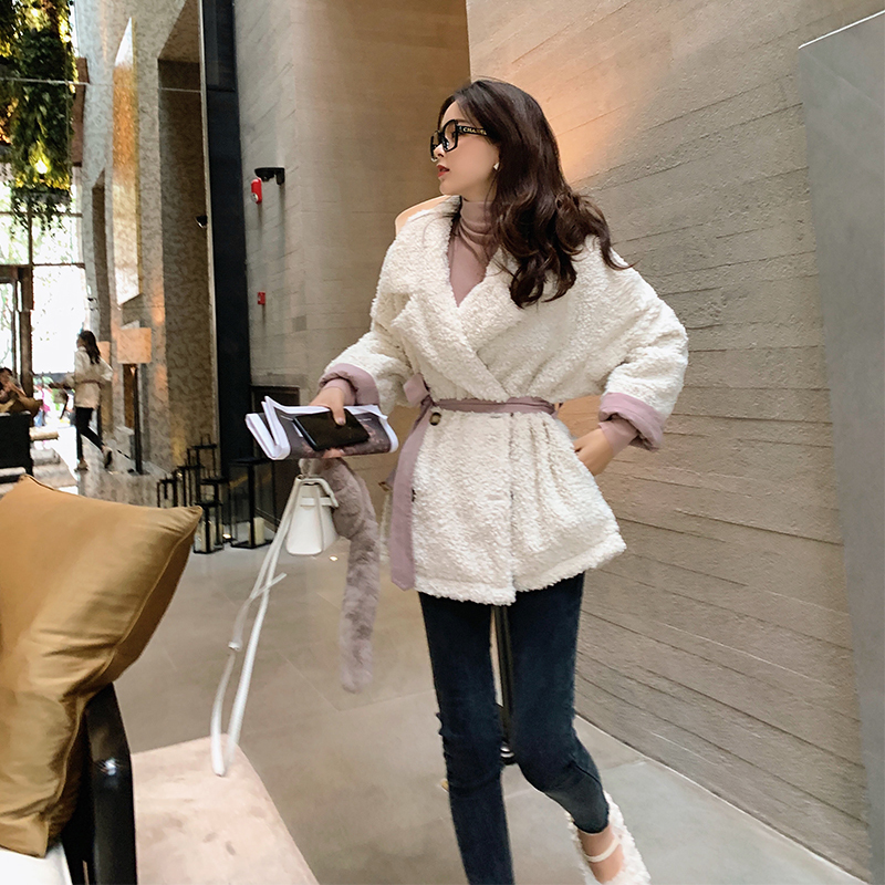 MISHOW Two Side Avaliable Winter Coat For Women Lambswool Parka Waist Belt Slim Jacket MX19D8332 201017
