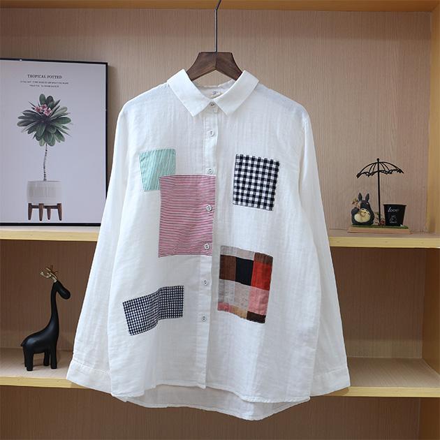 autumn Mori women's Retro color matching patchwork cotton loose Long Sleeve Shirt blouse, White
autumn Mori women's Retro color matching patchwork cotton loose Long Sleeve Shirt blouse, White
