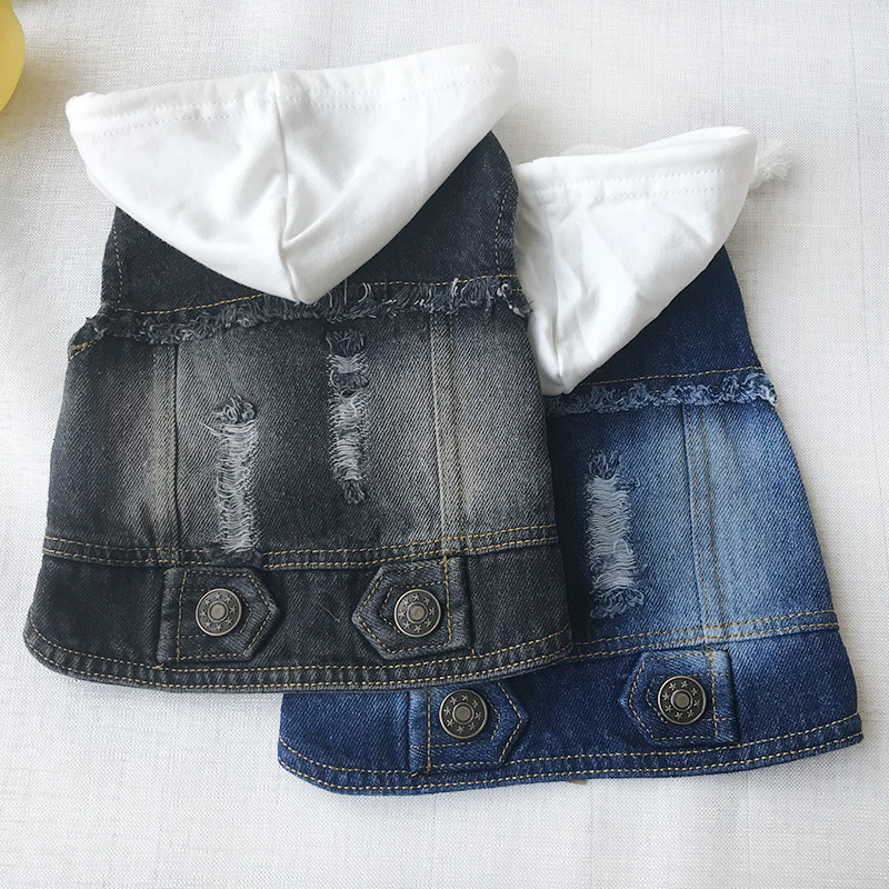 Hot Dog Clothes Small Dogs French Bulldog Denim Jacket Chihuahua Jeans Coat Hooded Vest for Pug Cat Pet Costume S-4XL T200710