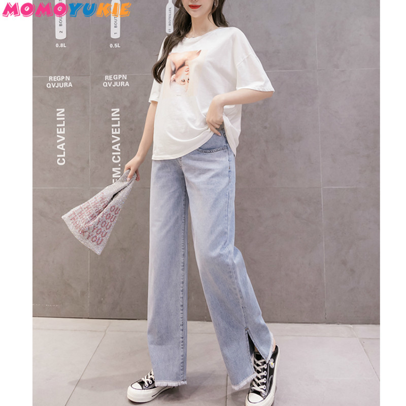 Denim Maternity Jeans Pants Pregnant Women Clothes Boyfriend Vintage wide leg Loose Straight Jeans Pregnancy Pants Plus size LJ201123