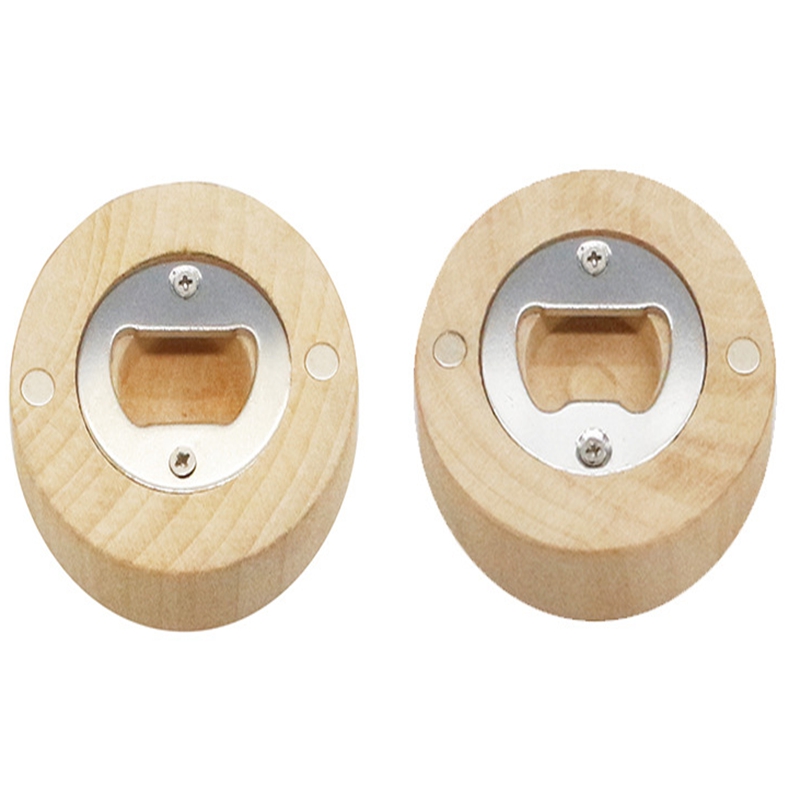 Can customize Engraving logo Blank DIY Wooden Round Shape Bottle Opener Coaster Fridge refrigerator Magnet Decoration
