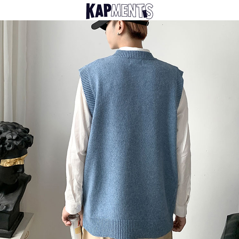 KAPMENTS Men Cartoon Harajuku Sweater Vest Winter Mens Japanese Streetwear Knitted Sweaters Male Loose Vintage Knitted Vest 201125