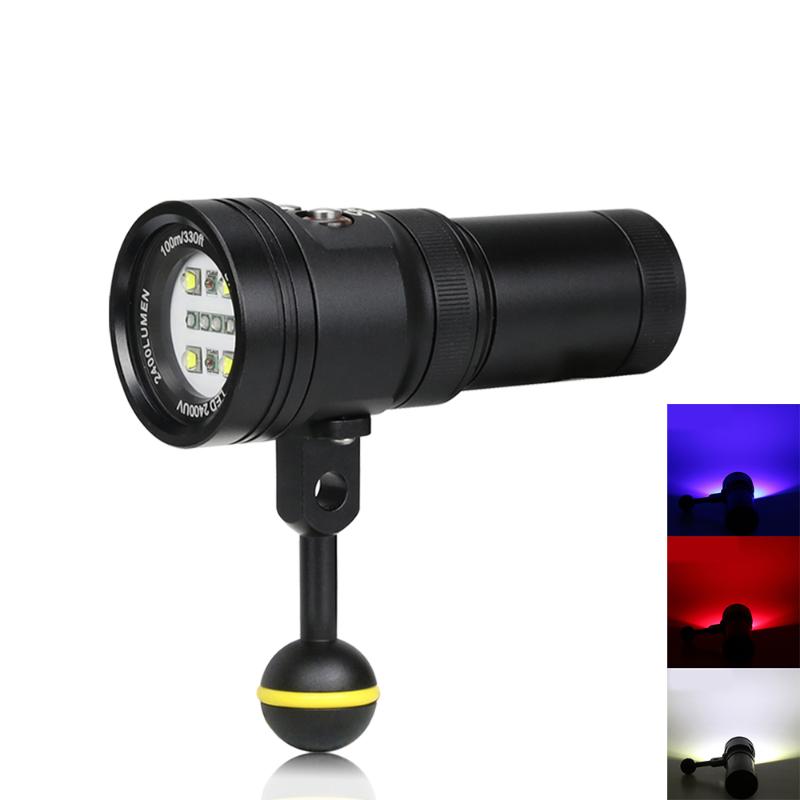 Professional Diving Light Underwater 100m Scuba Video Light 15 XML2+2 Red+2 UV LED Photography Video Dive Lamp
Professional Diving Light Underwater 100m Scuba Video Light 15 XML2+2 Red+2 UV LED Photography Video Dive Lamp