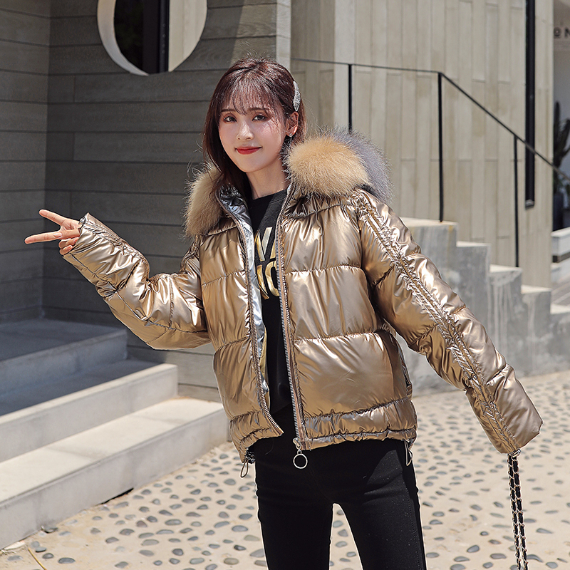 With Fur Collar Plus Size Women's Winter Jacket Solid Hooded Female Coat Hooded Shiny Korean Style Casual Outwear Women Parkas 201019