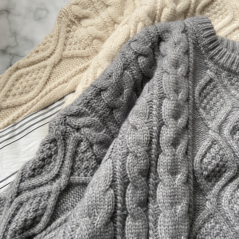 Autumn winter New design womens o-neck coarse wool knitted loose palazzo pullover jumper shirt patched faux 2 pcs sweater tops