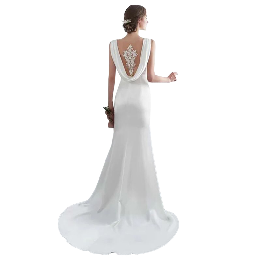 Modern Dresses Jewwl Sleeve Less Applique Race Backless Wedding Dress Custom Made With Satin Vestidos De Novia