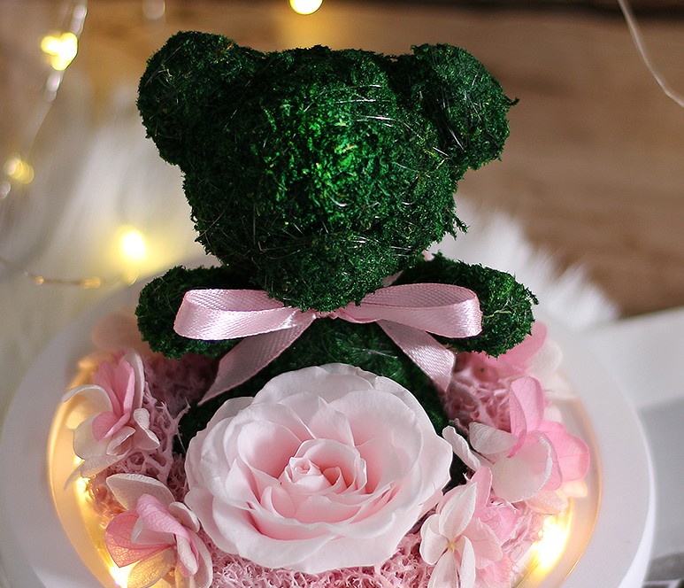 Teddy Bear Rose Flowers In Glass Dome Christmas Festival DIY Cheap Home Wedding Decoration Birthday Valentine's Day Gifts
