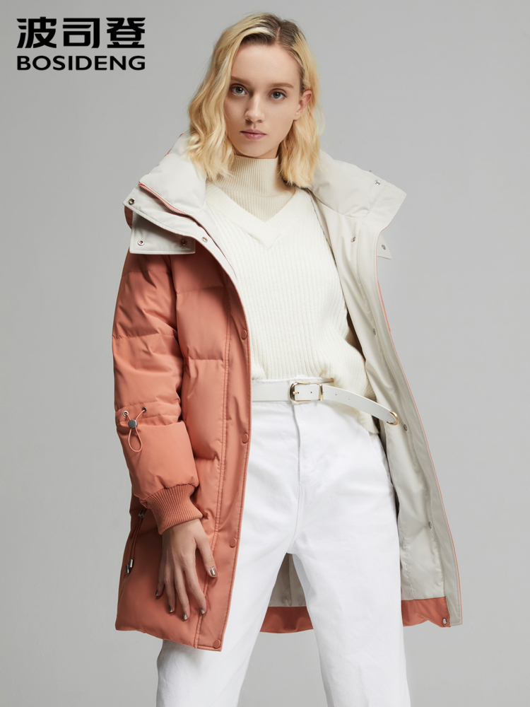 BOSIDENG women detachable hat 90%white duck down jacket mid-long slim women coats winter windproof thick snow outwear B90141360 201019