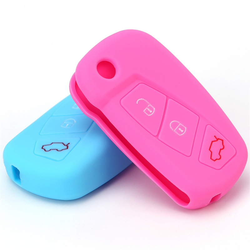 Soft Remote Control Keys Fob Protector Cover Silicone Car Key Case For Ford MK2 3 Buttons Aftermarket Folding Keychain Holder Shell Accessories