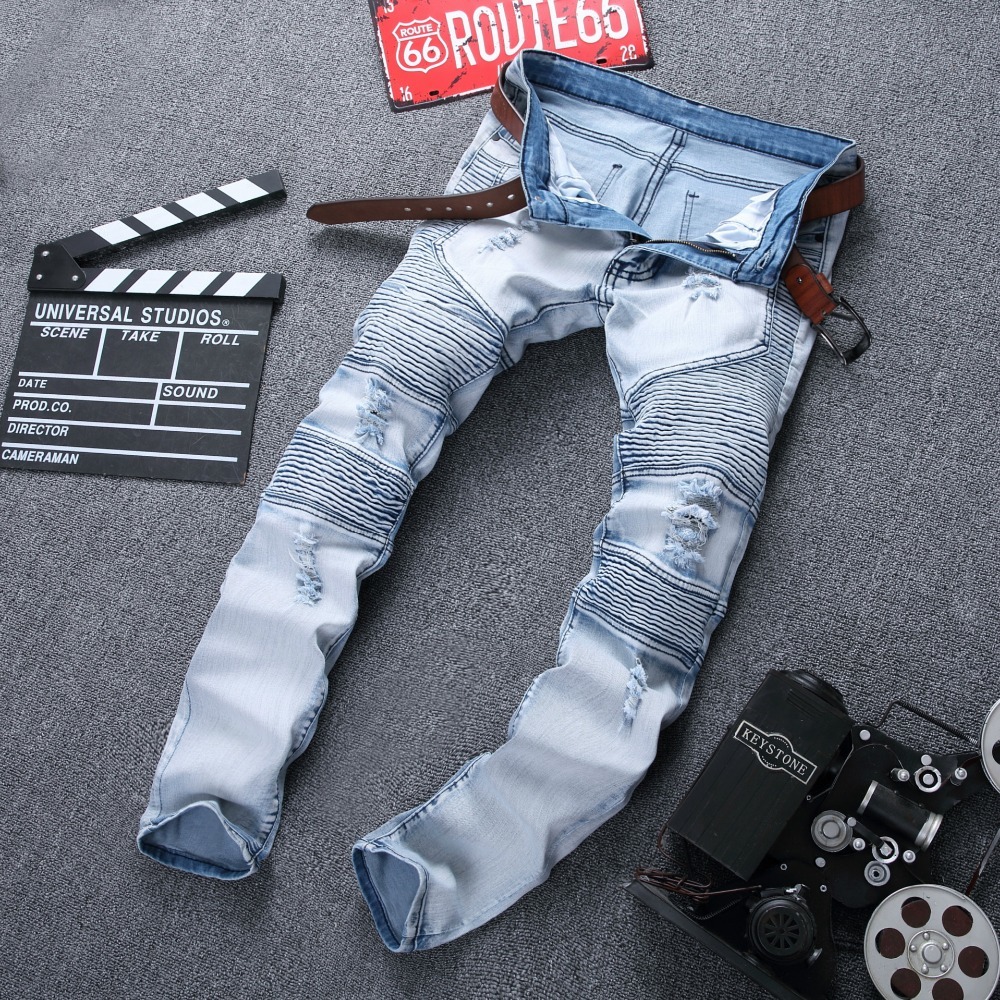 Mens Skinny Jean Distressed Slim Elastic Jeans Denim Biker Jeans Hip hop Pants Washed Ripped Jeans plus size 28-42,YA558 201223