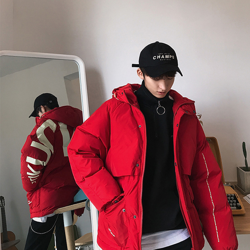 Privathinker Thick Warm Men Winter Jacket Parka Casual Loose Harajuku Mens Oversized Parkas Coats Hooded Print Red Clothes 201201