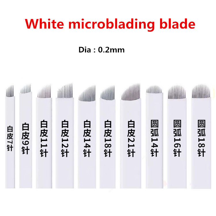 White 500pcs disposable sterilized microblading blade needle 7/9/11/12/14/16/12U/14U/16U/18U pin permanent makeup embroidery pen 201120
White 500pcs disposable sterilized microblading blade needle 7/9/11/12/14/16/12U/14U/16U/18U pin permanent makeup embroidery pen 201120