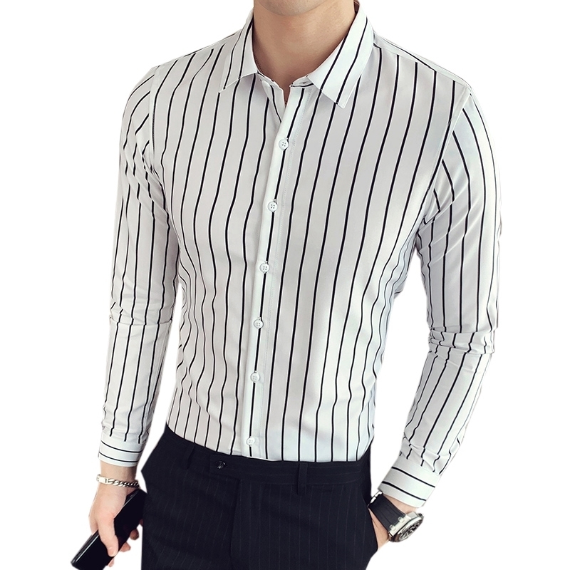 Fashion New Men Long Sleeve Shirts Male Striped Classicfit Comfort Soft Cotton Casual ButtonDown Shirt 201124