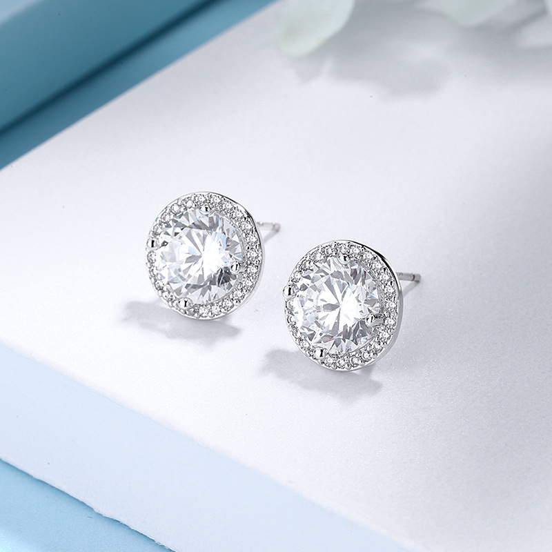 S sterling sier round stud earrings big stone shining crystal bling dia designer love earring earings ear rings for women wedding jewelry