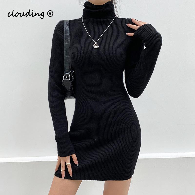Black High-neck Women' Mini Skirt Autumn and Winter Long-sleeved Slim Casual Sexy Solid Color Knitted Bottoming Dress For Lady
Black High-neck Women' Mini Skirt Autumn and Winter Long-sleeved Slim Casual Sexy Solid Color Knitted Bottoming Dress For Lady