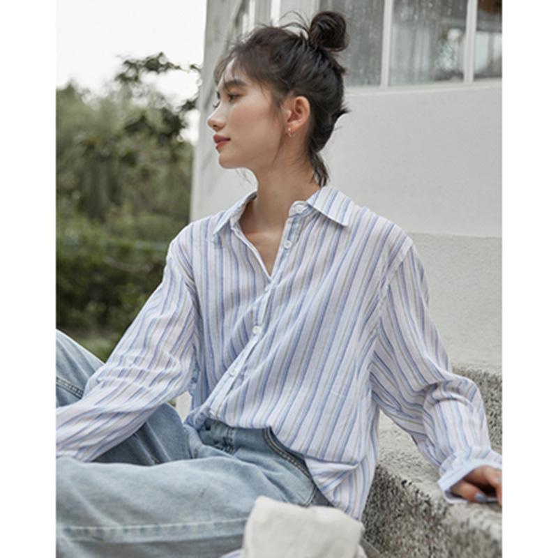 Spring/autumn Women Loose Casual Long Sleeve Turn-down Collar Shirt Single-breasted Striped Cotton Linen Blouse Women A719, Picture color
Spring/autumn Women Loose Casual Long Sleeve Turn-down Collar Shirt Single-breasted Striped Cotton Linen Blouse Women A719, Picture color