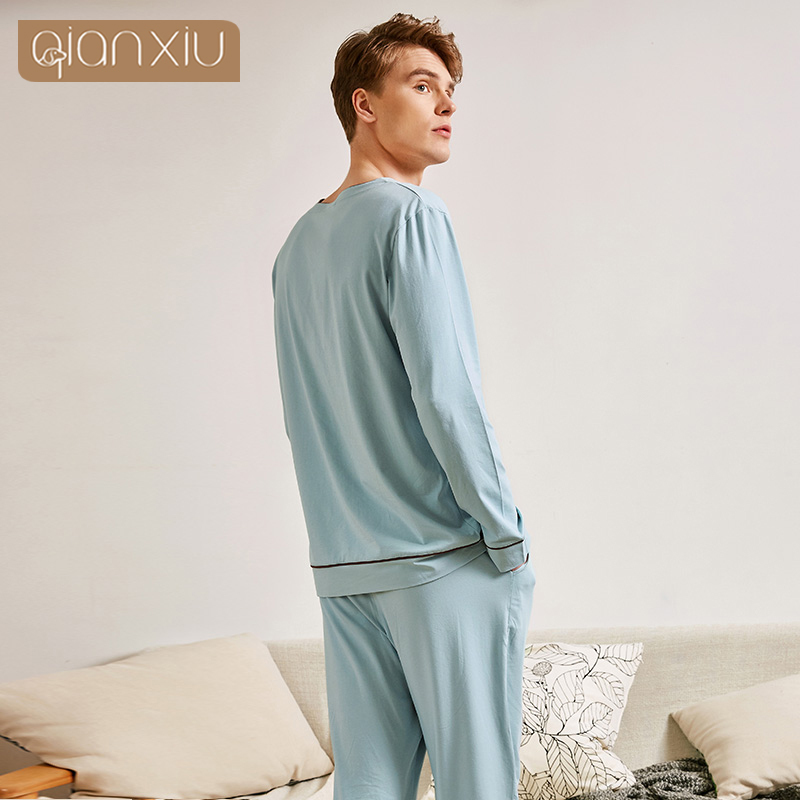 Spring Men Casual Pajama sets Male Bamboo Cotton Sleepwear suit Couples Long Sleeve t shirt & Pants Plus size Home pijamas 201109